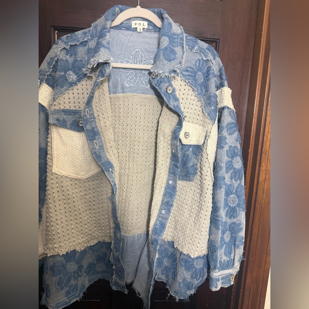 NWOT POL Textured Flower and Knit Jacket in Double Latte Multi - Picture 10 of 16